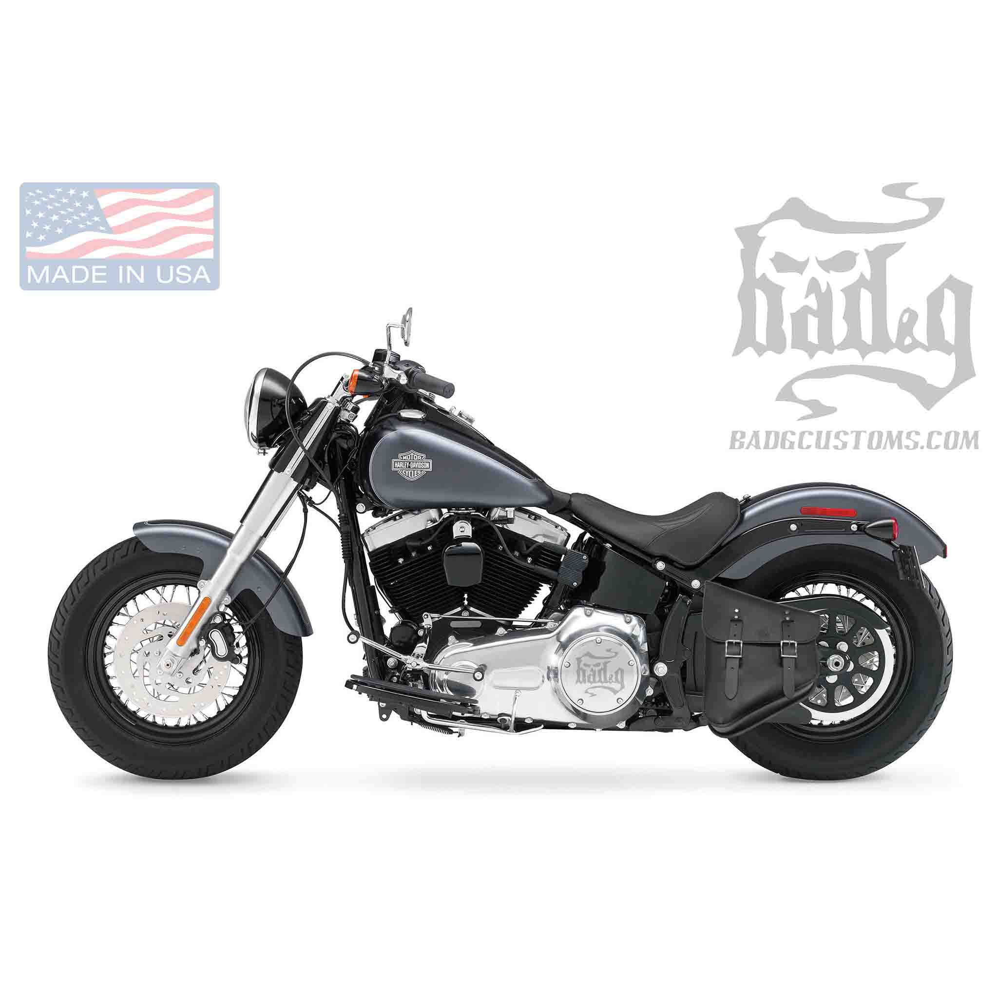 Upgrade your Harley-Davidson® Softail with the SHL01 Left Side Swingarm Solo Bag. Hand crafted in USA with premium leather and top quality hardware. Designed to fit all 2018-Later Harley-Davidson® Softail models*. Durable and stylish, it features easy installation and it's the perfect fit for your motorcycle.